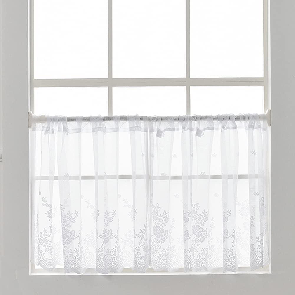 Tulip Floral White Quality Cafe Net Curtain In 12" 18" 24" SOLD BY THE METRE 