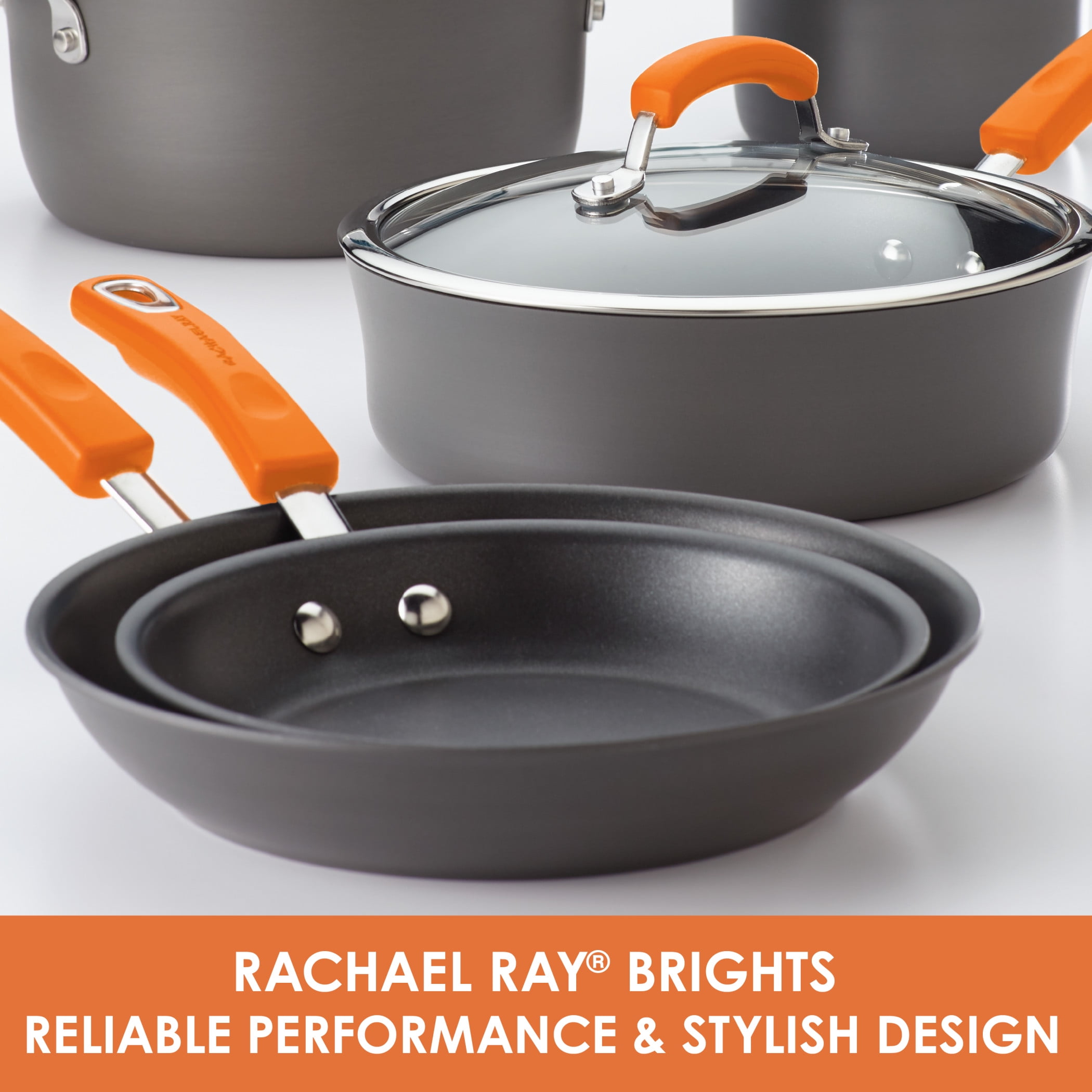 11 Inch Rachael Ray Brights Hard Anodized Nonstick Square Griddle Pan/Grill Gray with Orange Handles