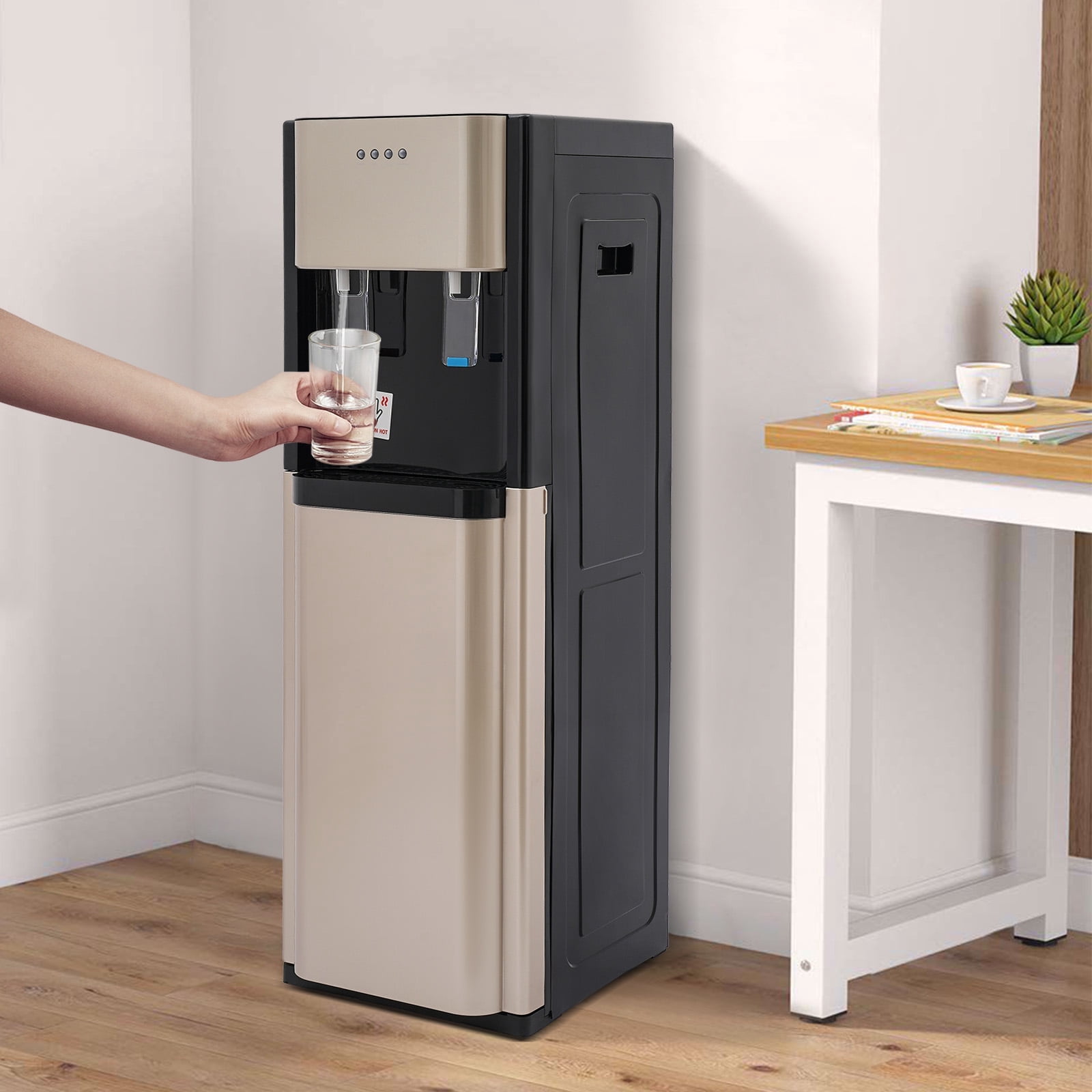 5 Gallon Bottom Loading Water Dispenser with Hot & Cold Water, 620W, Floor Standing, Easy Bottle Change, Safety Protected – Gold, for Home & Office
