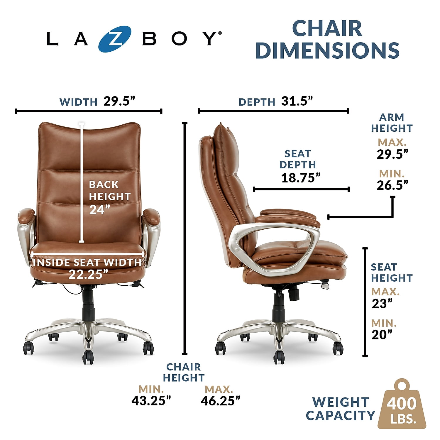 La-Z-Boy Jenkins Ergonomic Bonded Leather Swivel Executive Big & Tall Chair Brown (60075-CAM)