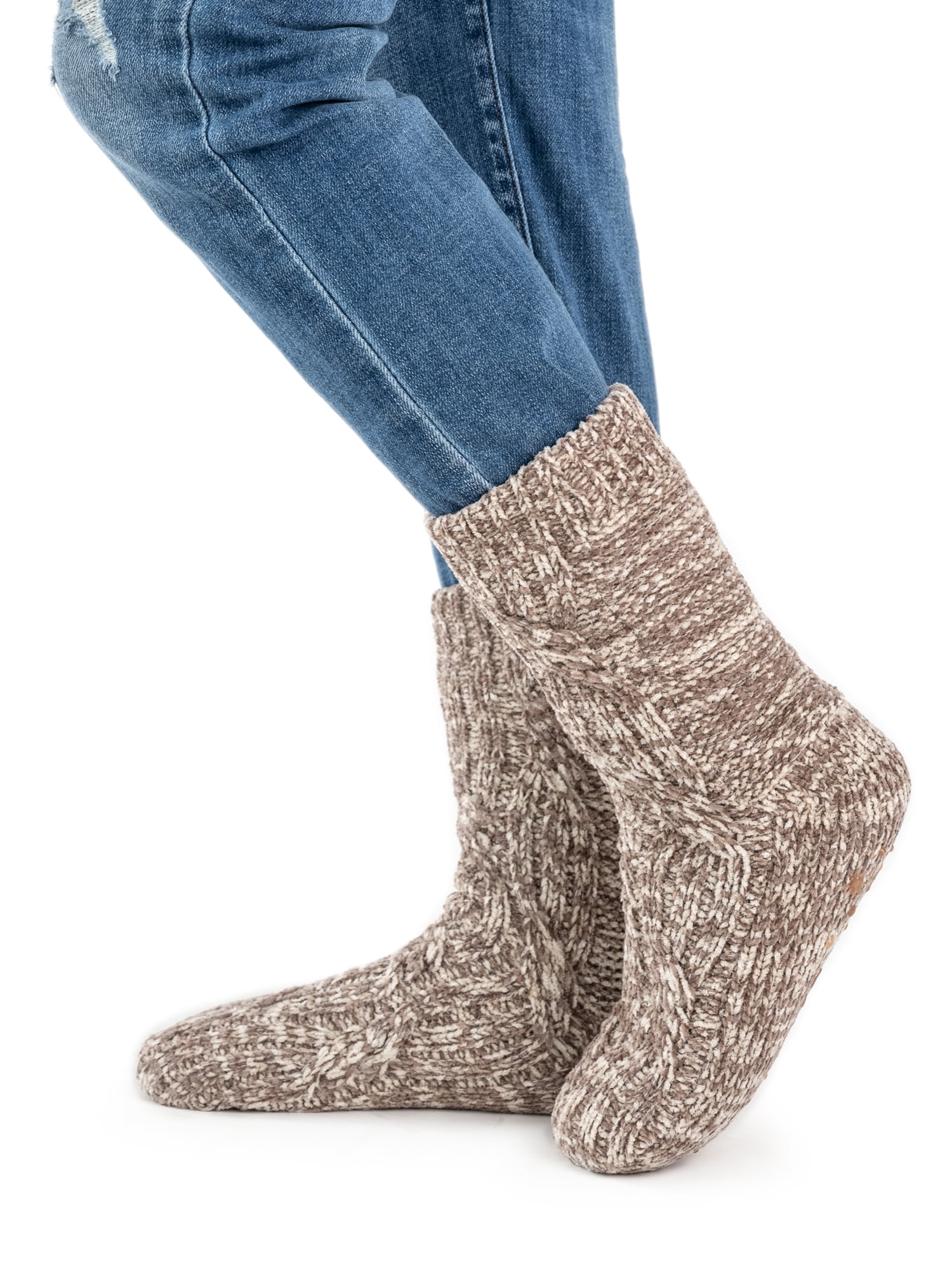 MUK LUKS Women's Tall Rib Cuff Cabin Socks, 2-Pack, S-XL