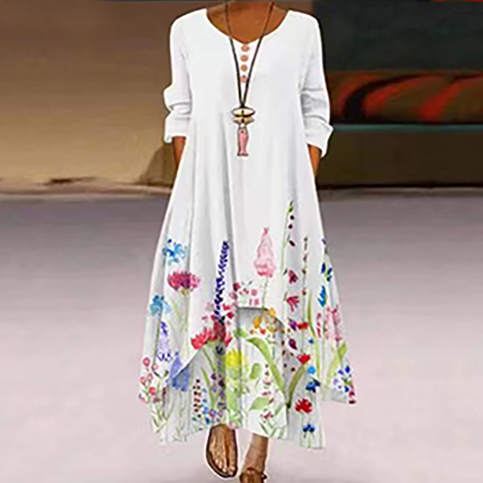 TIANEK Women Skims Dupes Sun 2023 Maxi Mother's Day Summer Dress Long Sleeve VNeck Floral