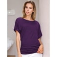 thumbnail image 4 of Weardear Women's Solid Short Sleeve Crewneck V Neck Dolman Top With Side Shirring, 4 of 5