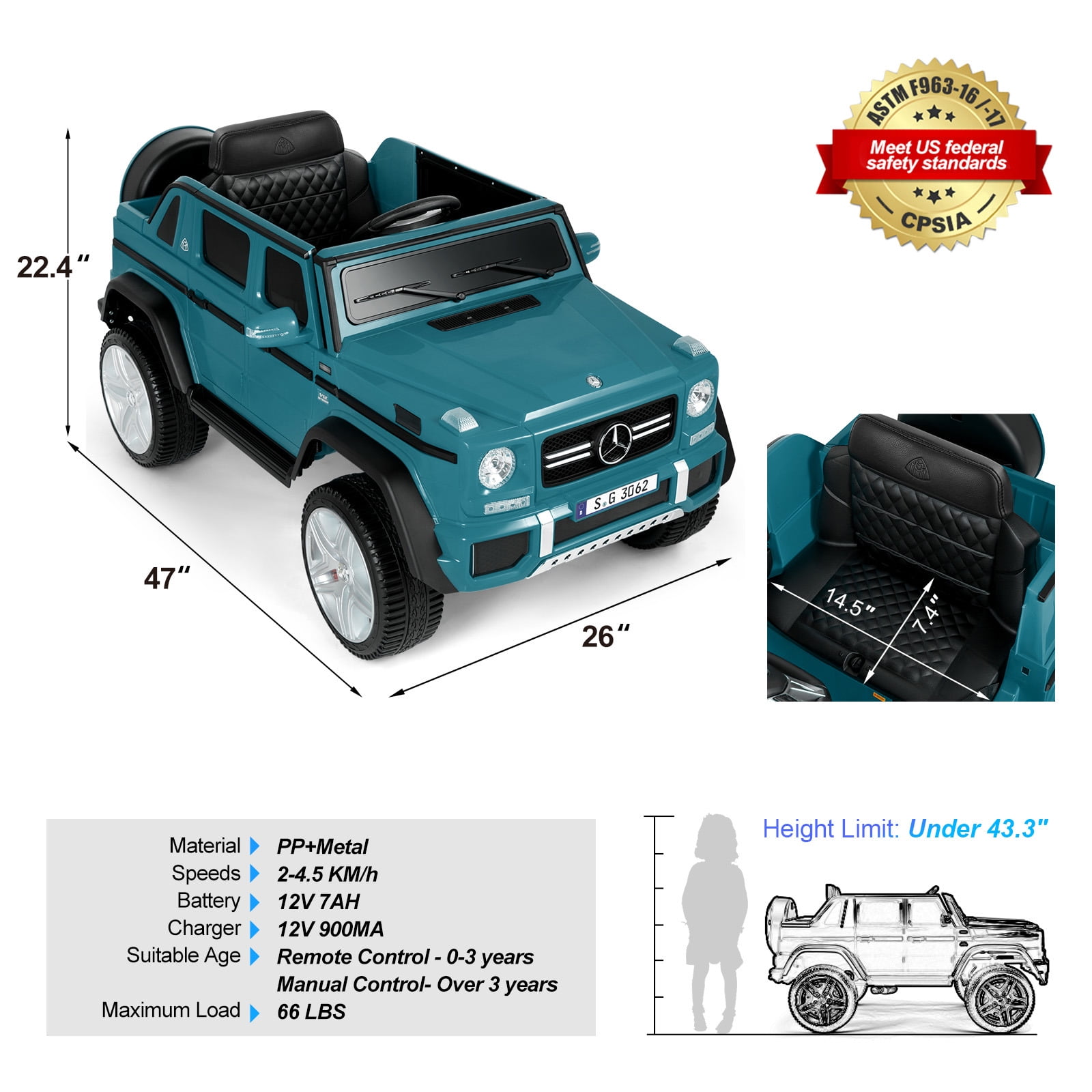 JOYLDIAS 12V Powered Electric Ride on Car Licensed Mercedes-Benz G650S for Kids with Remote Control, 2 Motors, 3 Speeds, Lock, Music, Horn, LED Light (Blue)