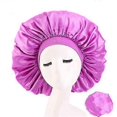 thumbnail image 1 of Gorro de satén liso ajustable de 58 cm, gorro para peinar el cabello, gorro para dormir de noche, gorro de ducha de seda morado, 1 of 3