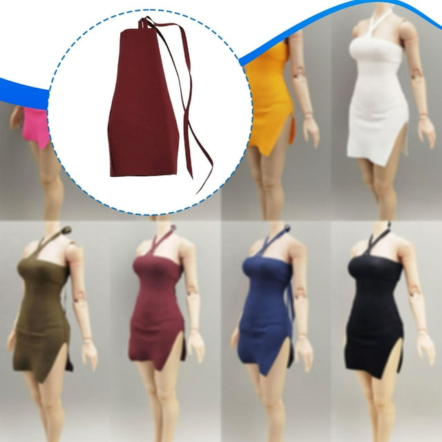 Vestido de mujer a escala 1:6, informal, elegante, minivestido para muñeca, falda corta, disfraz para crear tus propias muñecas, figura de acción de Rojo oscuro