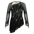 thumbnail image 4 of YiZYiF Girls Shiny Figure Skating Dress Mesh Long Sleeve Irregular Hem Ballet Lyrical Dance Costume Black 10, 4 of 6