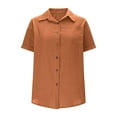 thumbnail image 2 of DPTALR George Women's 2025 Spring/Summer Short Sleeve V-Neck Collared Button Down Trendy Shirts,Orange,Size M, 2 of 9