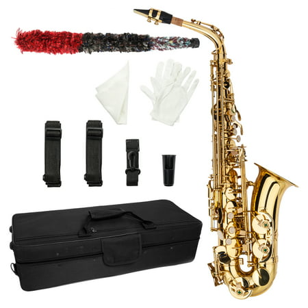 Zimtown HRSD Stylish Mid-range Alto Drop E Lacquered Golden Saxophone Painted Golden Tube with Carve (Best Cheap Alto Saxophone)