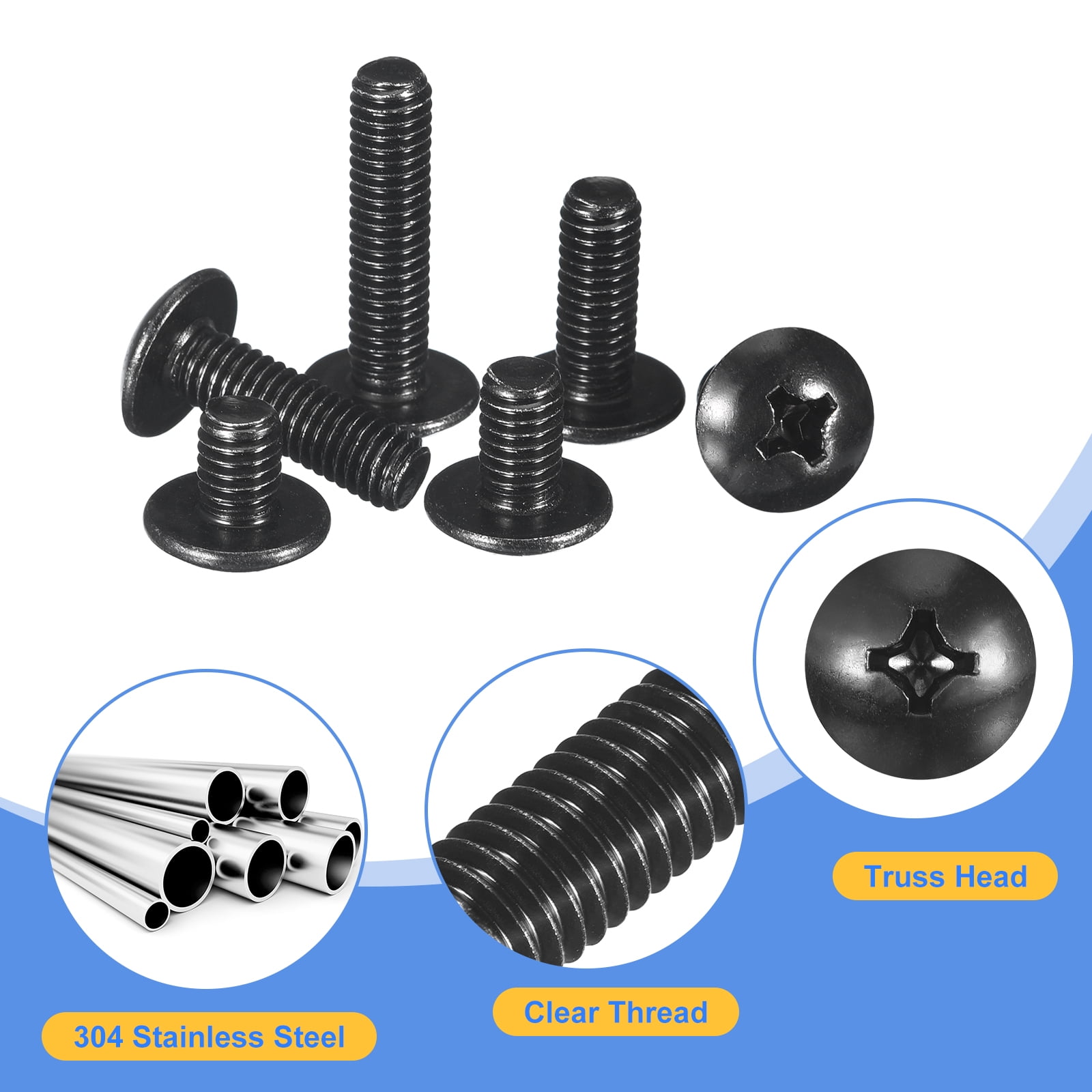 #10-24 x 5/8" Truss Head Phillips Machine Screws, 304 Stainless Steel, Black Oxide Finish, 100 Pack