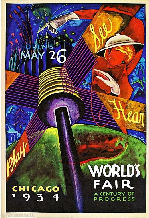 1934 Chicago Illinois World/'s Fair Art Travel Advertisment Poster Print