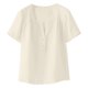 thumbnail image 5 of Craaazy Women's Casual V Neck Blouse, Solid Color Short Sleeve Cotton Linen Top, Loose Fit Comfy Henley Tunic for Daily Wear Gifts, 5 of 9