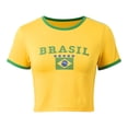 thumbnail image 3 of Trendfront Womens Brasil Flag Graphic Ringer Crop Top Crewneck Y2K Baby Tee Slim Fit Short Sleeve Going Out Casual Streetwear Shirt, 3 of 7