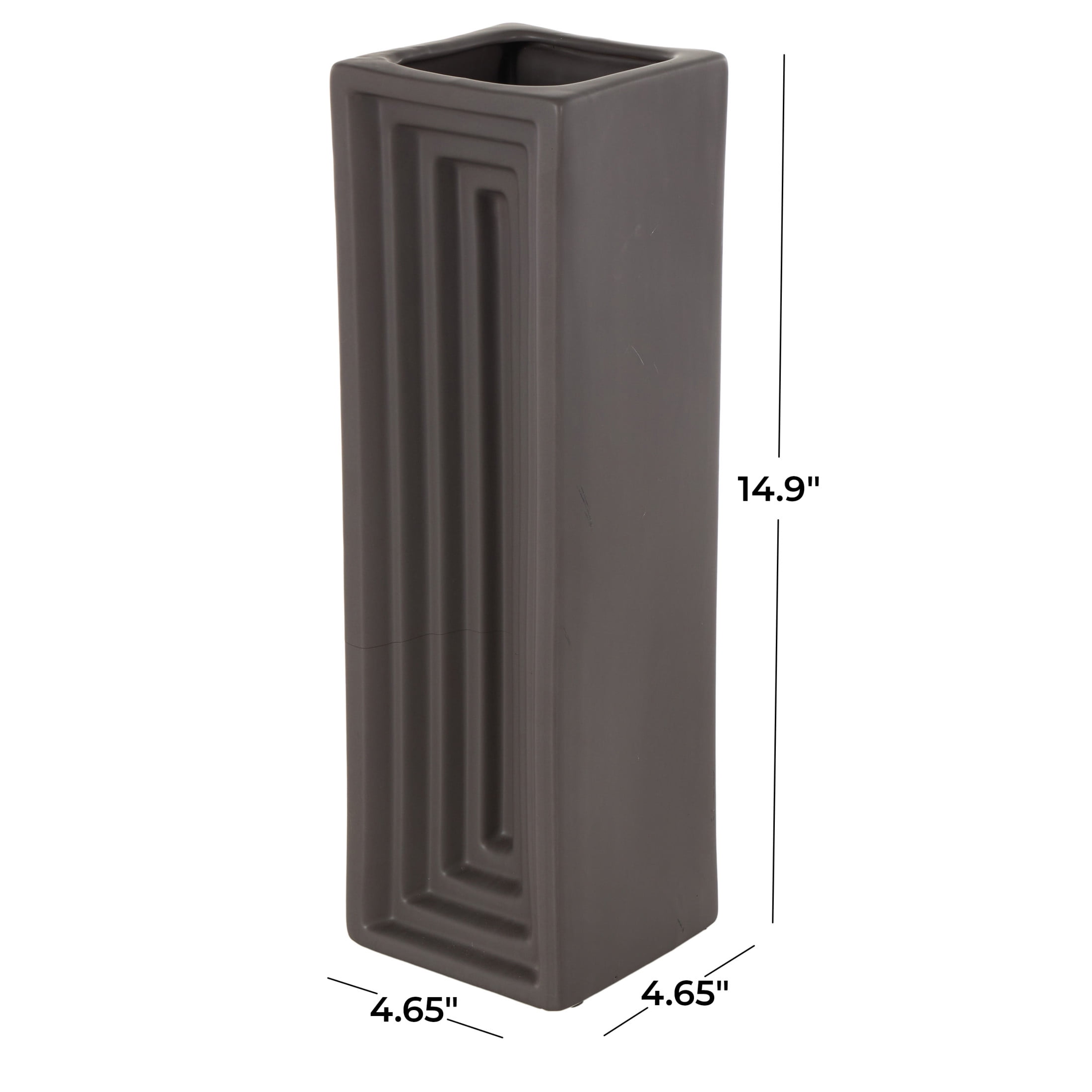 DecMode 15" Geometric Concaved Rectangular Black Ceramic Vase