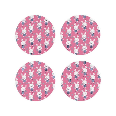 

Drink Coasters Set of 4 Feminine Pink Cute Rabbit Flower Leather Coasters for Coffee Table Protector Heat Resistant Cute Coasters for Home Decor Housewarming Gifts Bar Kitchen 4 Inch Round Shape