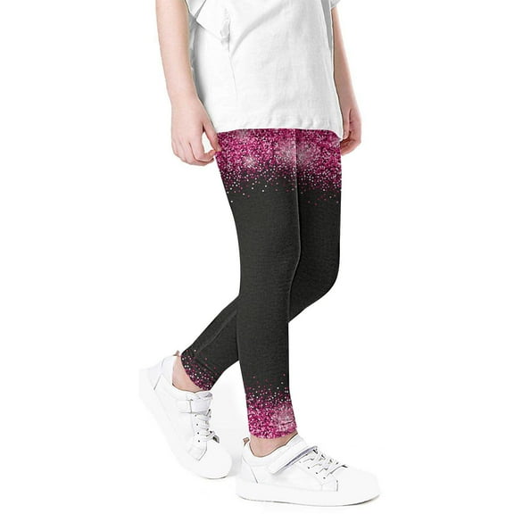 YUGYXL Girl's Sparkly Leggings Pants Trendy Sequin Printed Long Pants High Stretch Waist Slim Thin Trousers Outdoor School Trouser Black 6-7 Years