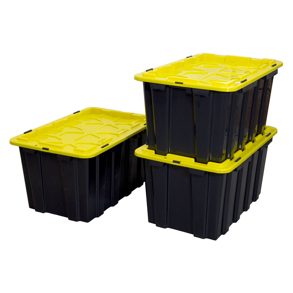 Mount-it! 15.8 Gal. Heavy-Duty Plastic Storage Bins, Black and Yellow