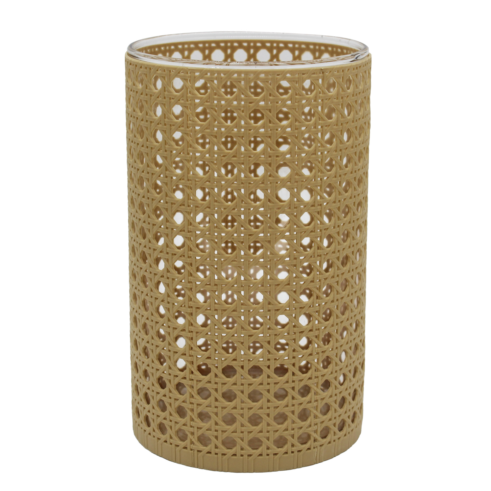 Better Homes & Gardens Glass Hurricane Candleholder Wrapped in Brown Woven Thermoplastic Rubber, Size: 4.75 x 4.75 x 7.875 H(IN)