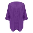 thumbnail image 4 of Brilliant 3X Womens Tops Fashion Solid Color Tops Long Sleeved Loose Cotton and Linen Loose Shirt Blouse V-Neck Casual Tops clothes under $5.00, 4 of 6