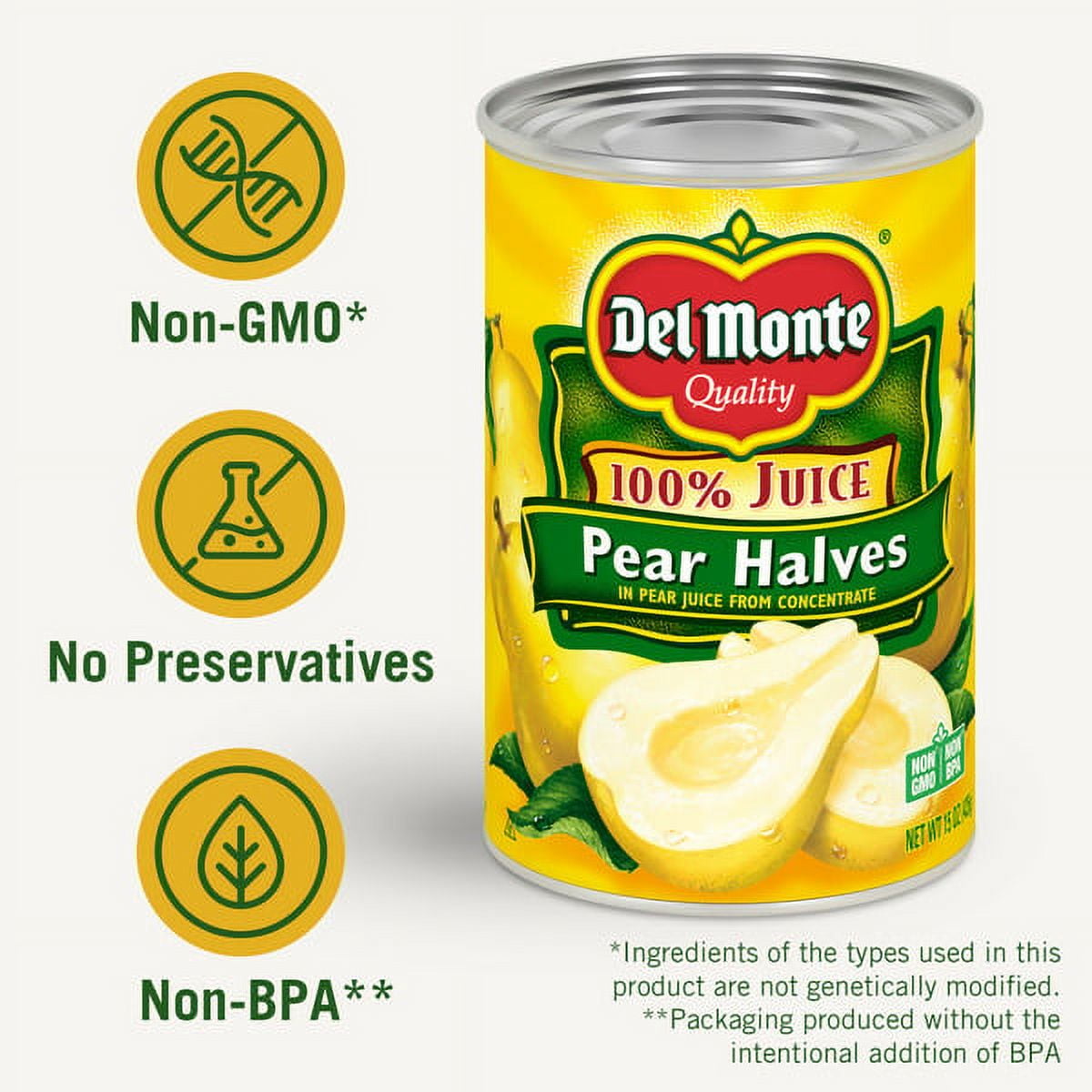 Del Monte Pear Halves in 100% Juice Canned Fruit 15 oz (Pack of 6)