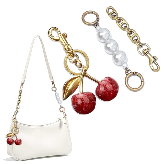 Januofit 3PCS Vintage Pearl Bag Extender Chain Purse Strap Extenders Sweet Cherry Bag Charm Keychain Purse Handbags