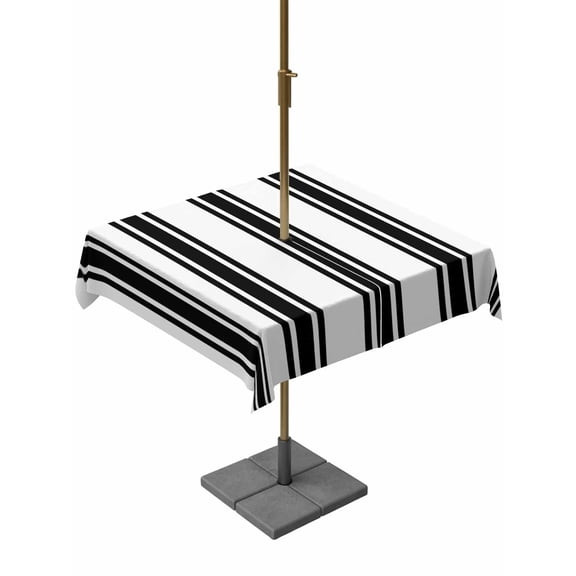 Outdoor Tablecloth with Umbrella Hole & Zipper, Black Striped Square Tablecloth 60x60 Inch, Farmhouse Vertical Stripes Patio Table Cover Waterproof Table Cloth for Picnic/Party