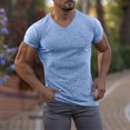 thumbnail image 4 of USNSM Men's Muscle T Shirts Stretch Short Sleeve V Neck Bodybuilding Athletic Workout Gym Tee Shirts Ribbed Knit Shirt Blue L, 4 of 8