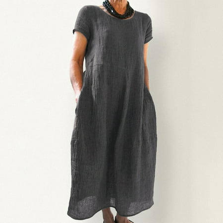 ZANZEA Dresses for Womens Short Sleeve O-Neck Side Pockets Casual Dress ...