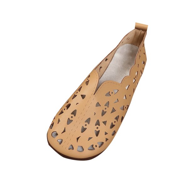 Xfvqtps Ballet Shoes for Women Flat Slip on Close Round Toe Hollow out Mesh Retro Soft Toe Comfortable Non Slip Breathable Leather Summer Flats Brown