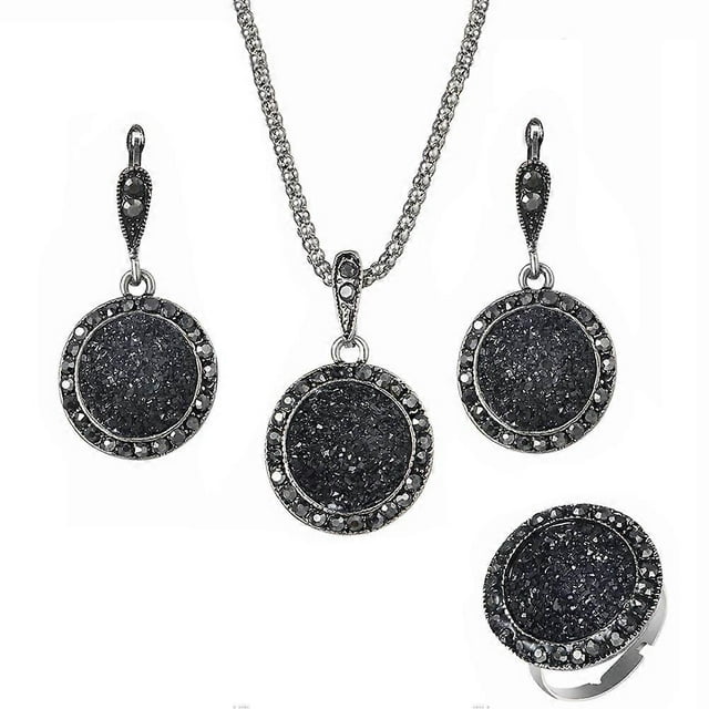 Stylish Rhinestone Necklace, Fashionable Pendant Set with Earrings and Ring