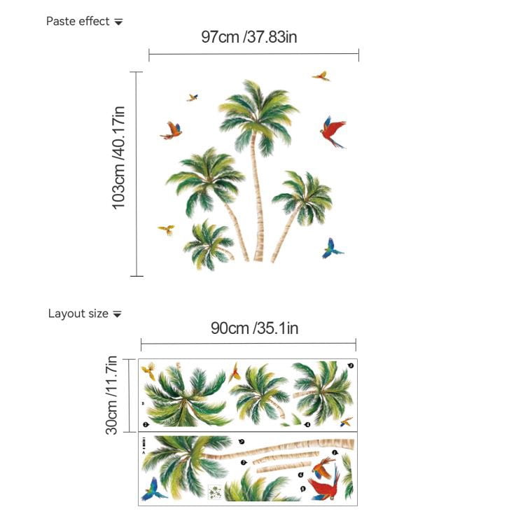 Palm Tree Wall Stickers Tropical Plants Birds Peel and Stick Wall Art Decals for Living Room Bedroom TV Wall