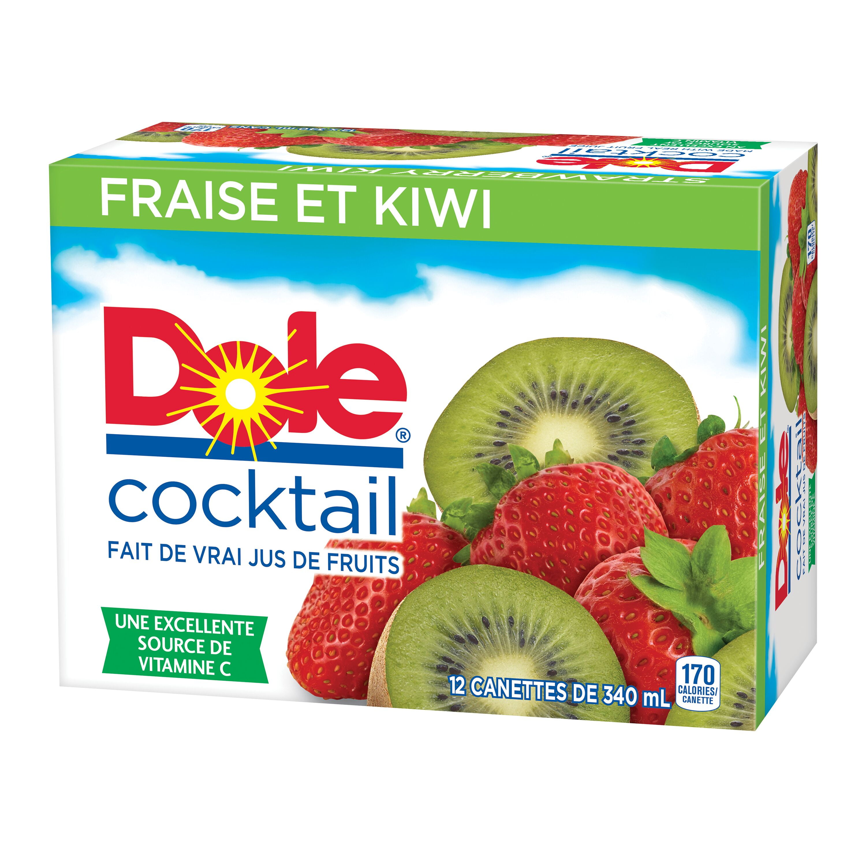Dole Strawberry Kiwi Juice Cocktail 12 x 340 mL, Cans, 12x340mL