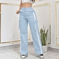 thumbnail image 2 of Women's Pants - Women's Cargo Pants Baggy Straight Wide Leg Track Pants Striped Joggers with Pockets Athletic Streetwear 2026 Trendy Light Blue L, 2 of 5