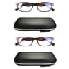 EYE ZOOM 2 Pack Rectangular Plastic Blue Light Blocking Reading Glasses, Tortoise Brown +1.50