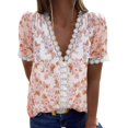 thumbnail image 1 of ICHUANYI Clearance Women Fashion Summer Sexy Fold Printed Regular Women Short Sleeves V Neck Button(Orange, XXL) ICHUANYI WER2023080802994, 1 of 5