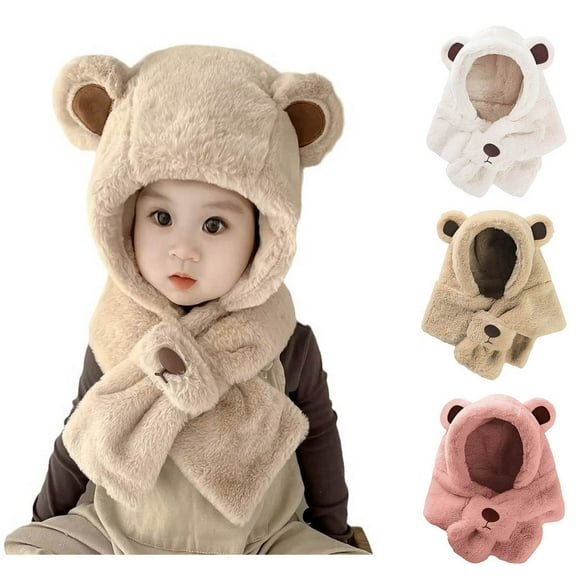 Baby Toddler Winter Hat with Scarf 2 in 1 Children Soft Warm Knit Hood Hat for Christmas Toddler Beanie 1-3 Years