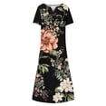 thumbnail image 4 of DeHolifer Dress for Women V-Neck Button Floral Print Short Sleeve Dress Summer 2024 Fashion Loose Casual Dress Black 3XL, 4 of 5