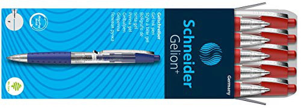 Schneider Gelion+ Gel Pen, Refillable and Retractable, Gel Ink, 0.7 mm, Transparent Barrel, Red Ink, Box of 10 Pens (101002)