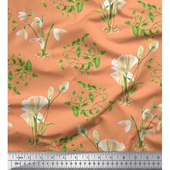 Soimoi Cotton Voile Fabric Leaves & Flower Decor Fabric Printed Yard 56 Inch Wide