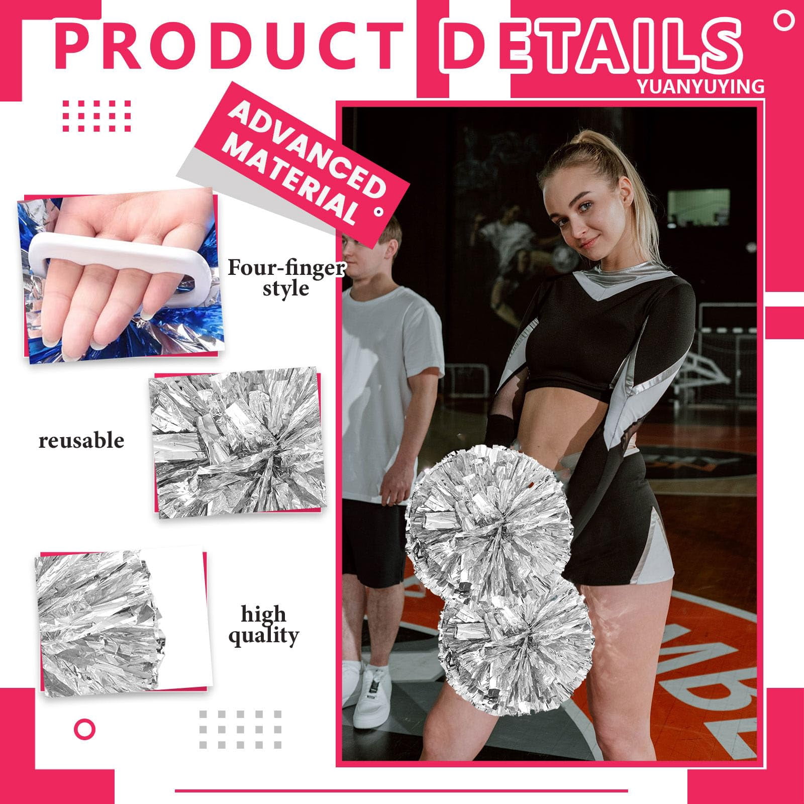 22 Pcs Cheerleading Pom Poms, Cheerleader Pompoms with Four Finger Payment,Fit for Team Spirit Sports Dance Cheering