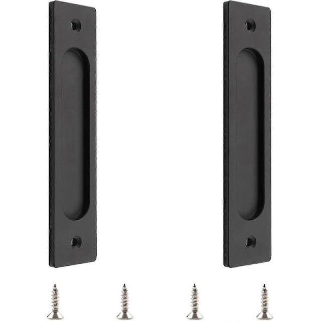 Pack Of 2 Recessed Rectangular Aluminum Sliding Door Handles With Mounting Screws For Sliding Barn Doors - Matte Black - 18 Cm-M