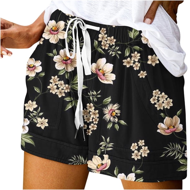 Mujeres Pantalones Cortos Casual Cordón Vendaje Estampado Cintura Elástica con Bolsillos, Sueltos Y Cómodos Pantalones Cortos de Verano para Mujeres