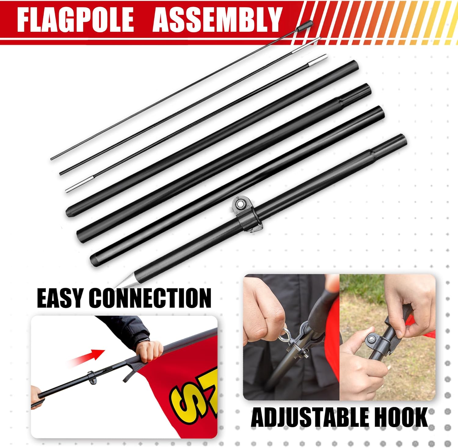 Anley 7.5 FT Open 24 Hours Feather Flag Banner Kit - Outdoor Swooper Advertising Flags with Pole and Stake - Business Hours Sign for Stores, Restaurants, Gas Stations - Weather Resistant & Easy Setup