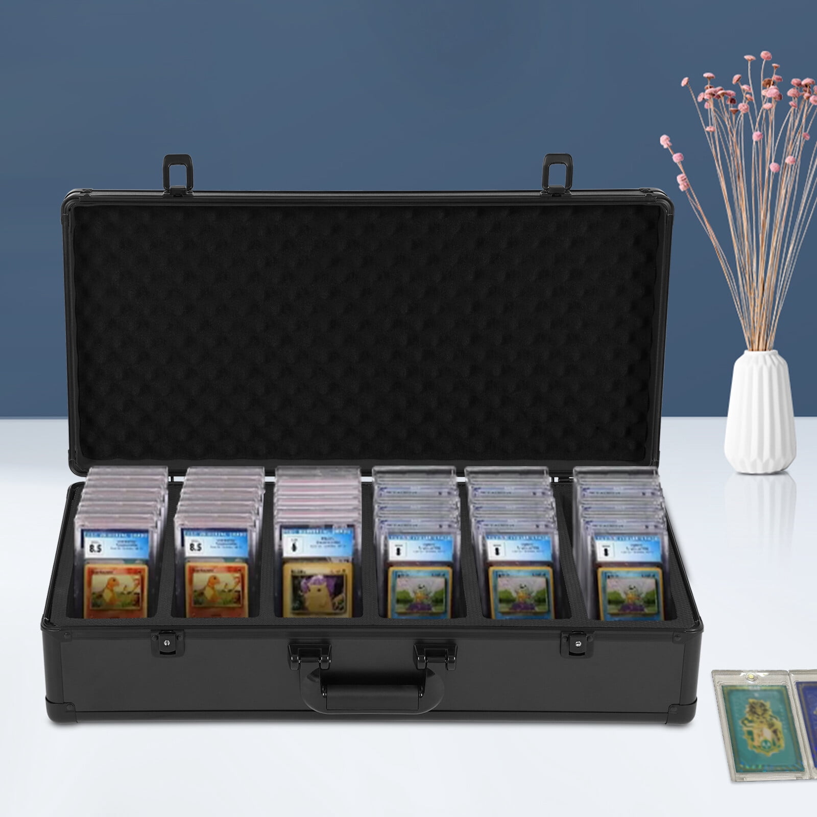 6-Row Slot Card Collection Box, Black Handle Design 33.07Lbs Load Capacity Case for Home Office Dormitory
