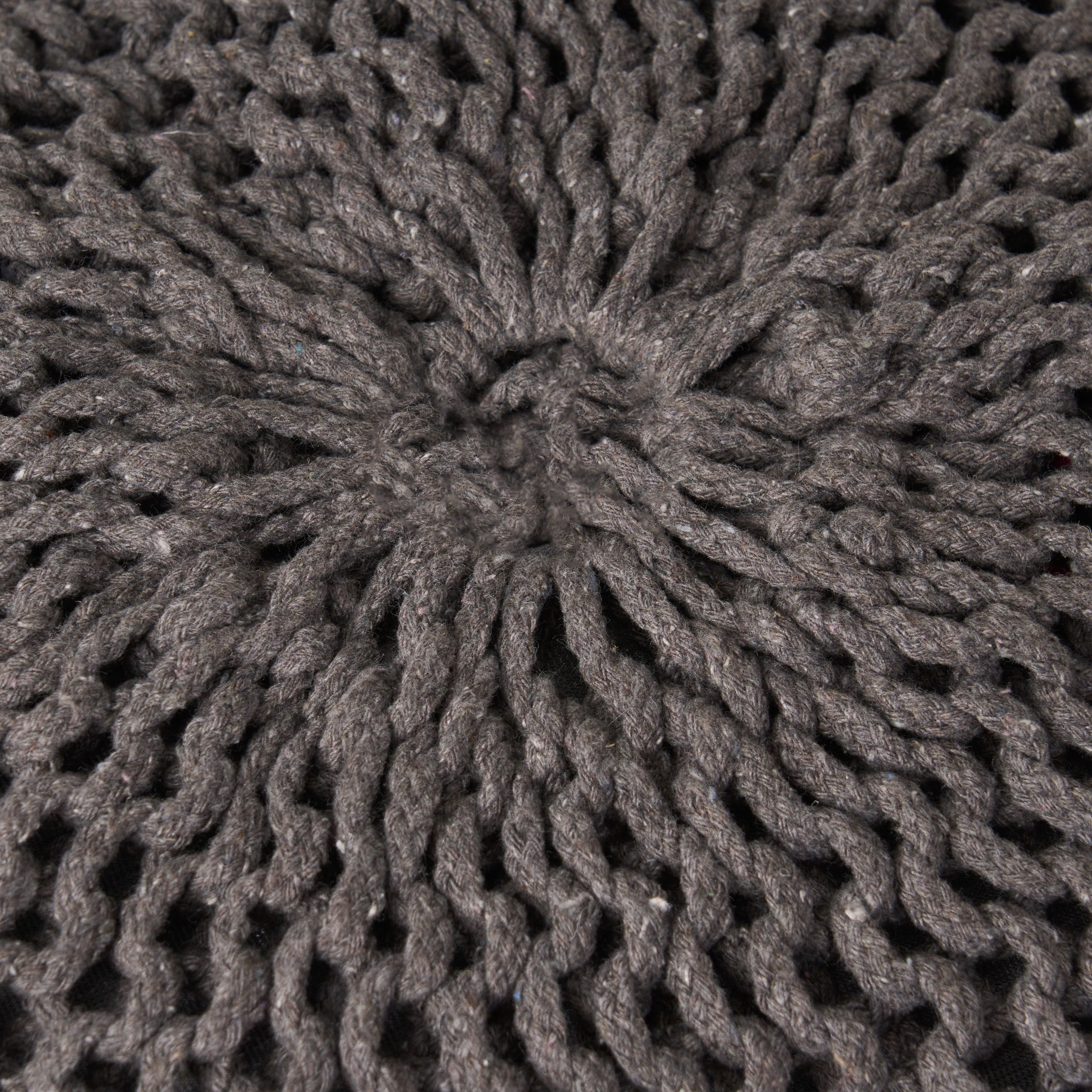 Statham Cotton Knitted Round Pouf, Dark Gray, 20" x 14"