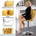 thumbnail image 6 of Swivel Bar Stools Set of 2, PAPROOS 25-33''Adjustable Height Bar Stool with Back, Velvet Upholstered Counter & Bar Height Bar Stool with Button Tufted & Nail Trim, Kitchen Island Chair, Gold & Silver, 6 of 12