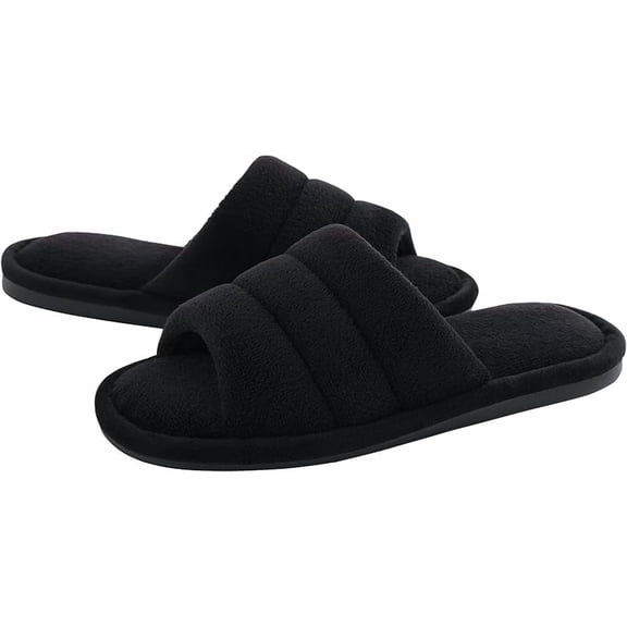 shevalues Terry Cloth Open Toe Slippers for Women Memory Foam Slip On House Slippers