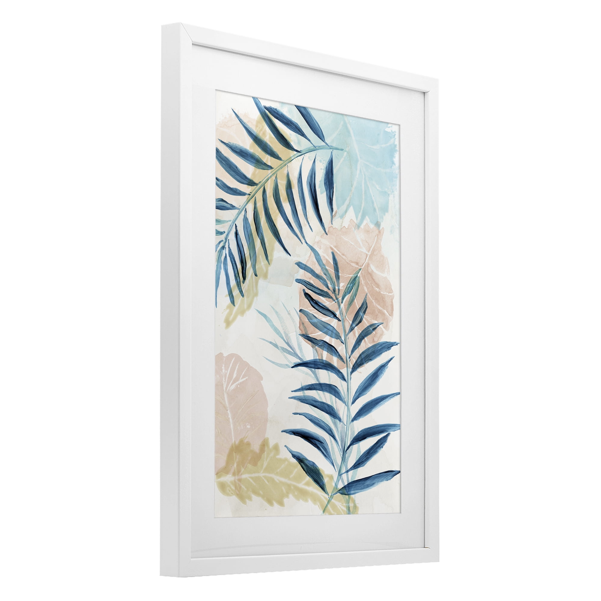 Stupell Industries Blue Palm Fronds in Pastel Haze White Framed Print Under Glass, design by Nan