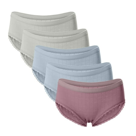 

Rovga Underwear For Women Female Thin Briefs In Solid Color With Lace Mid-Waist Underwear 5Pc Lingeries Chemise Nightie