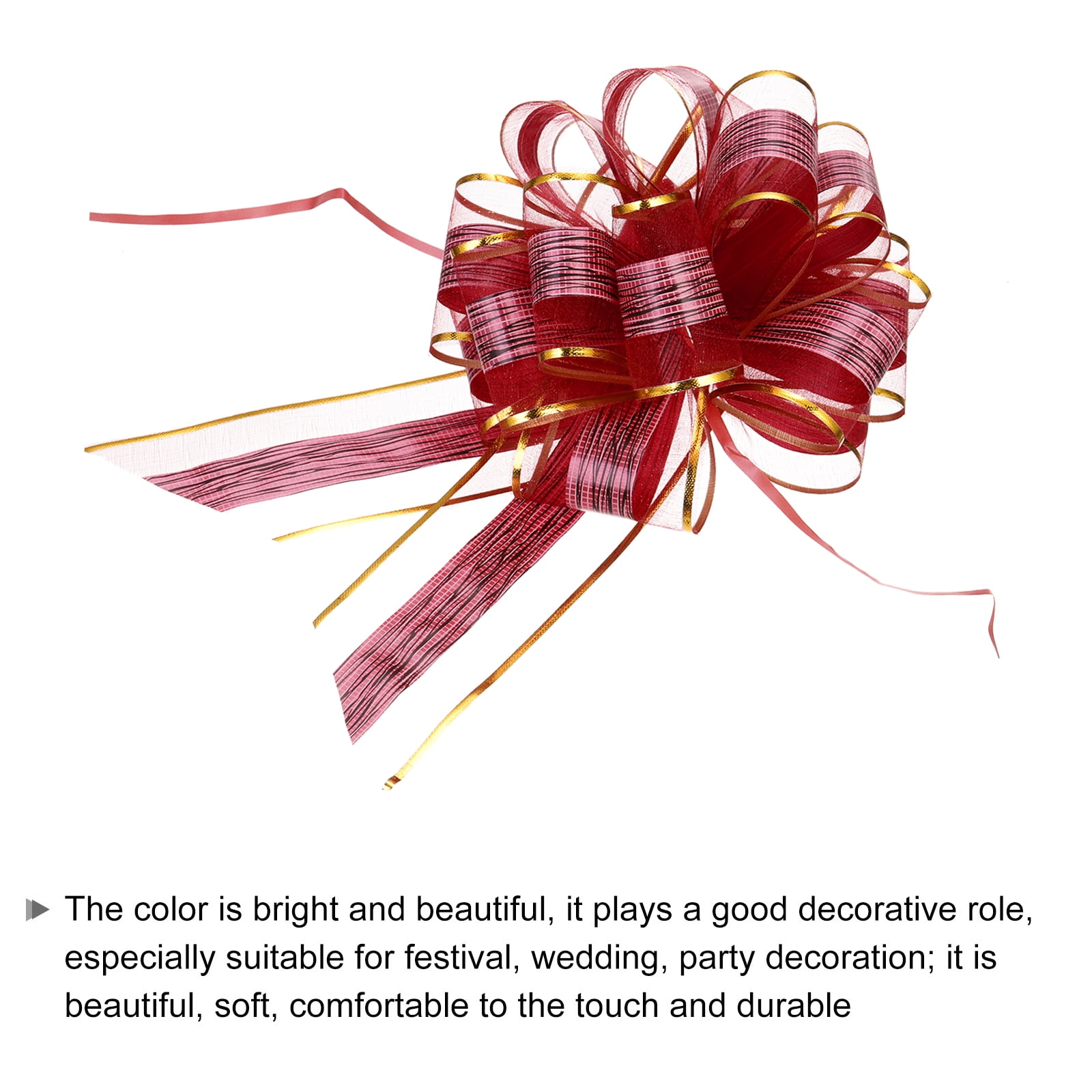 20pcs 8 Inch Large Pull Bow Gift Wrapping Bows Ribbon Organza Wine Red for Wedding Presents Christmas Party